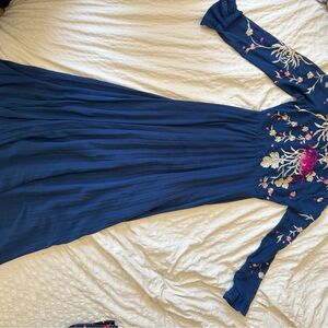 Elegant Blue Embroidered Dress